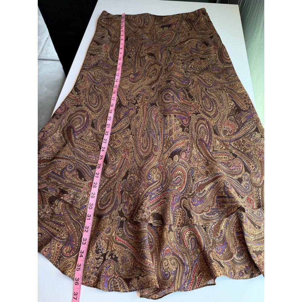 Vintage Jones NYC Womens 100% Silk Midi Skirt Size 14 Brown Floral Dark Fairy - Picture 9 of 9